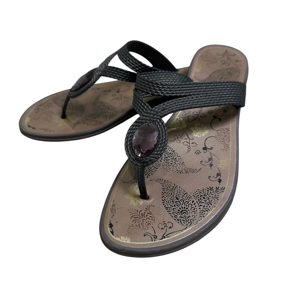 Grendene Women’s Size 7 38EU Brazil Brown Gold Shimmer Gemstone Thong Sandal